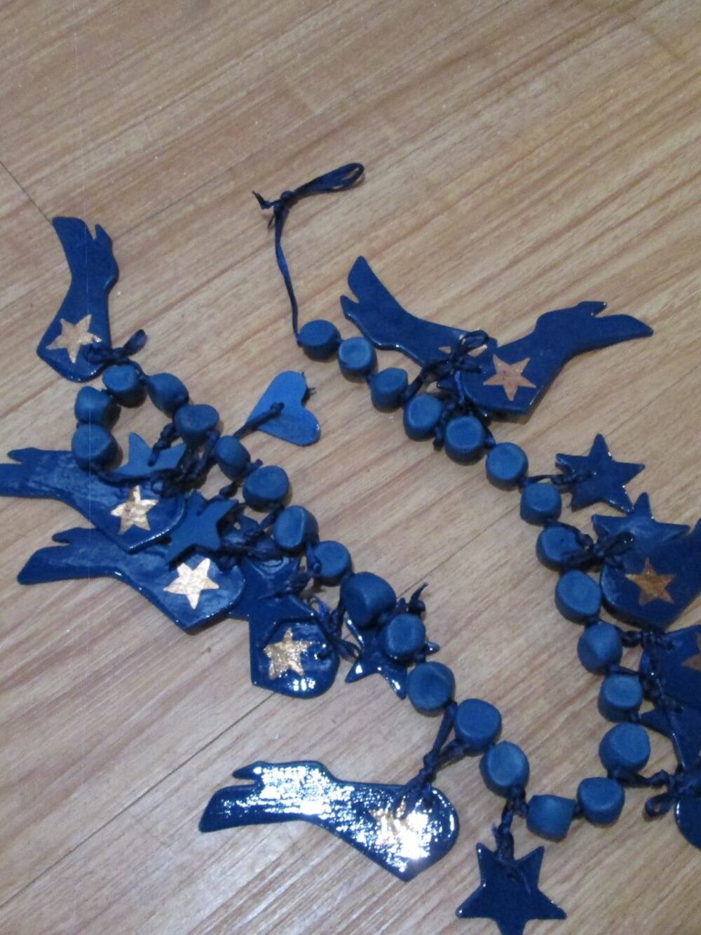 Blue w/cowboy boots w/stars beaded wearable artistic necklace adjustable